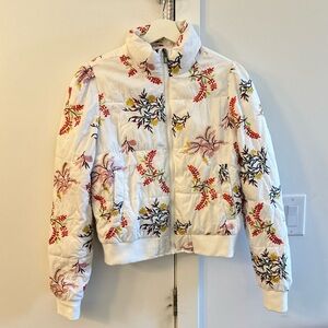 Desigual‎ White Floral Embroidered Puffer Jacket XS